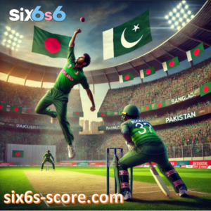 A highly detailed digital rendering of a Bangladesh vs Pakistan cricket match, focusing on the key players and the electrifying atmosphere of the game.